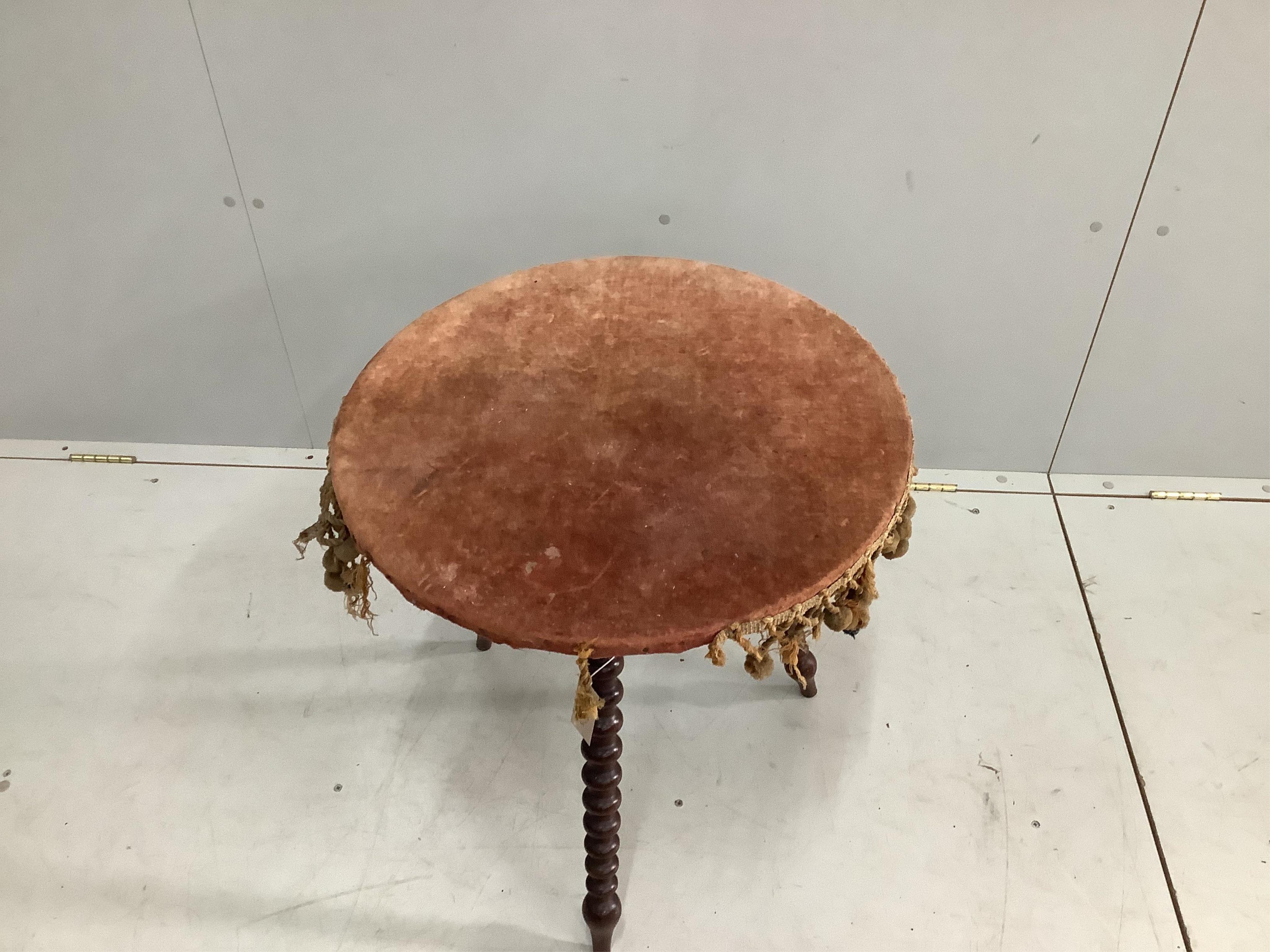 A Victorian circular gypsy table, diameter 56cm, height 59cm. Condition - fair